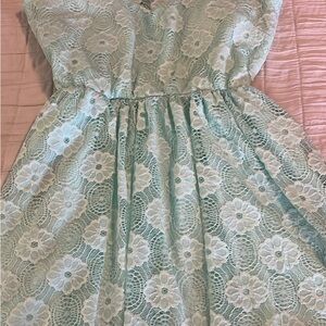Girls' Light Aqua Floral Lace Fit-and-Flare Dress